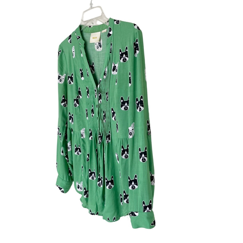 Anthropologie Maeve French Bulldog Print Button Front Long Sleeve Shirt - Picture 3 of 11